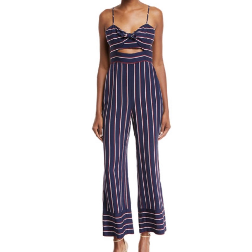 Bardot Lulu Sleeveless Cutout Wide Leg Striped Jumpsuit